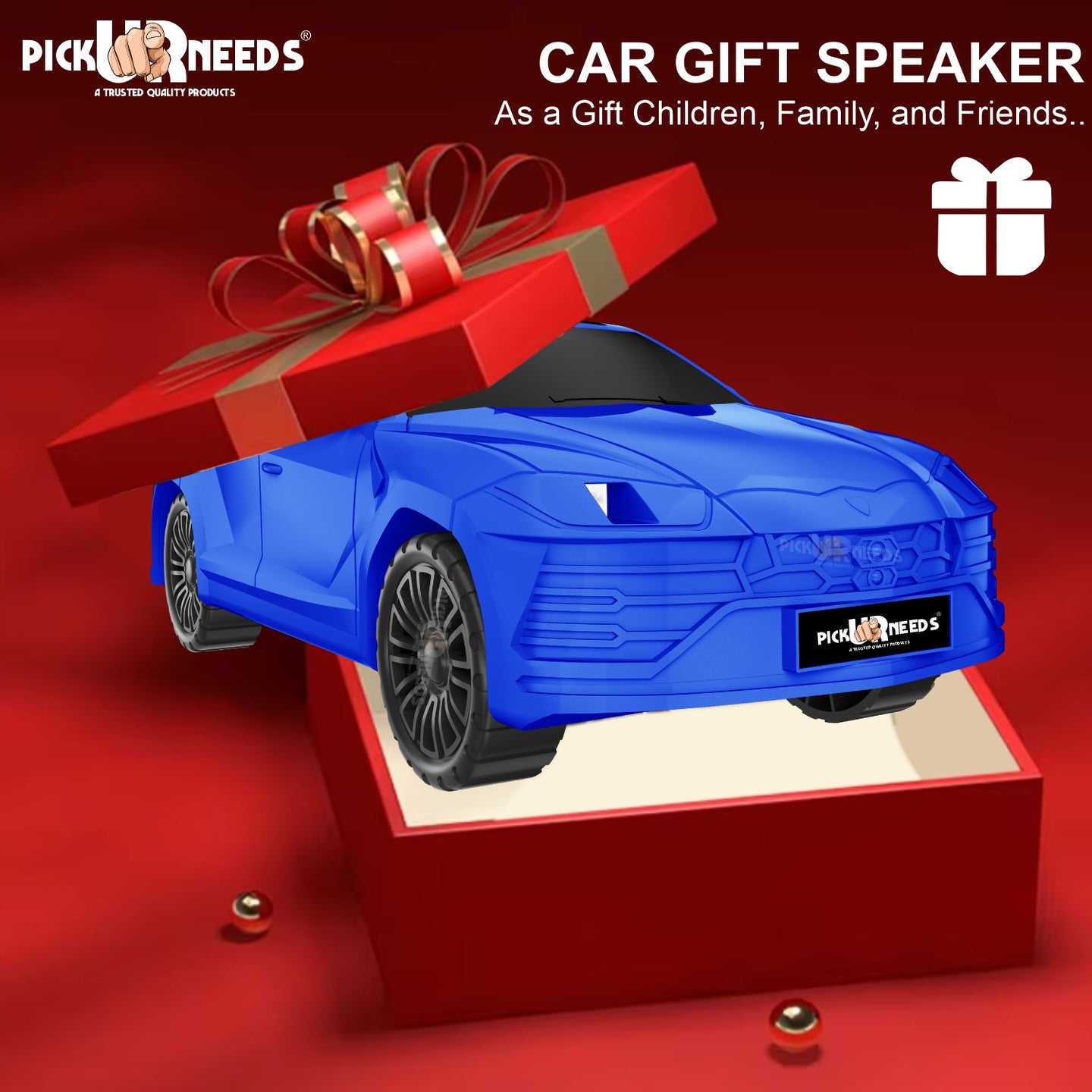 Pick Ur Needs Rechargeable Car-Shaped Speaker – RGB LED Light, USB/FM/SD Card, Type-C, 1200mAh